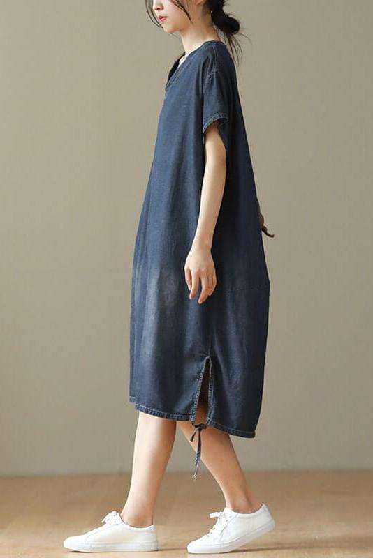 V-neck Lace-up Midi Short Sleeve Dress