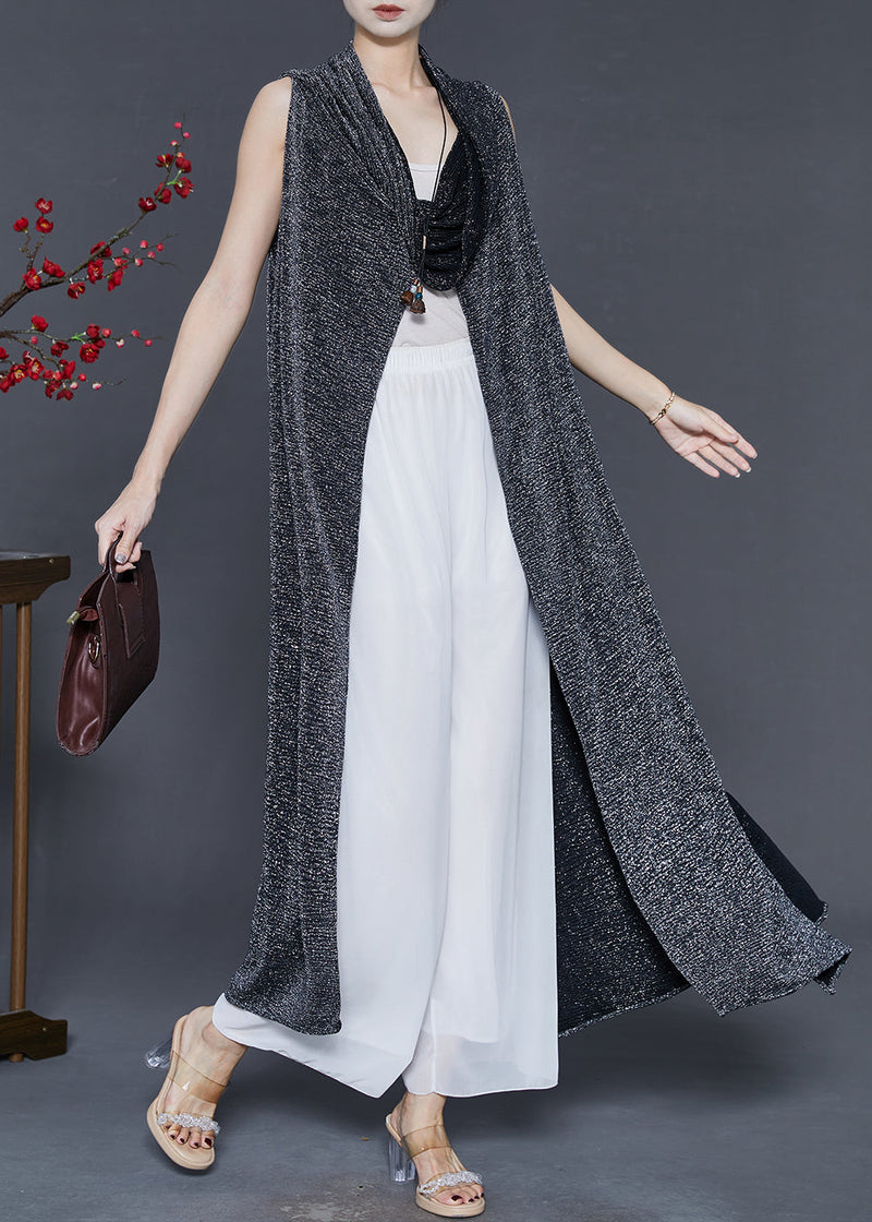 Black Turtle Neck Sequins Long Cardigan Spring