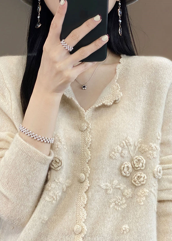 Apricot Rose Button Cashmere Knit Cardigans Long Sleeve
