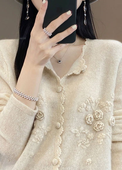 Apricot Rose Button Cashmere Knit Cardigans Long Sleeve