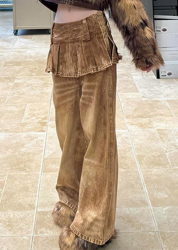 Retro Photo Color Zippered High Waist Patchwork Denim Pants Spring