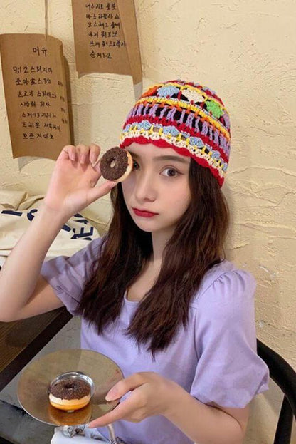 Multicolor Knitted Hollow Out Hat