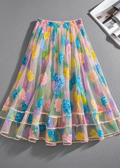 Multicolor Print Tulle Beach Skirt Summer