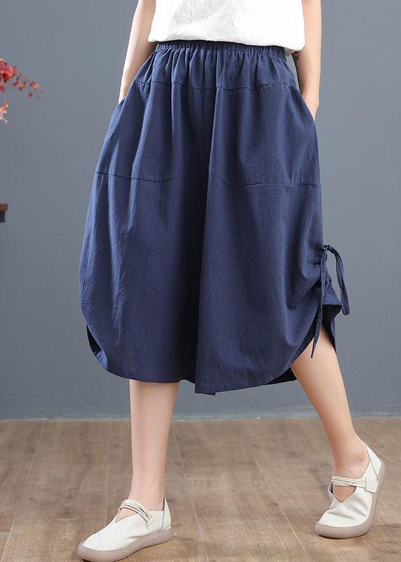 Red Elastic Waist Drawstring Cotton Crop Pants Summer