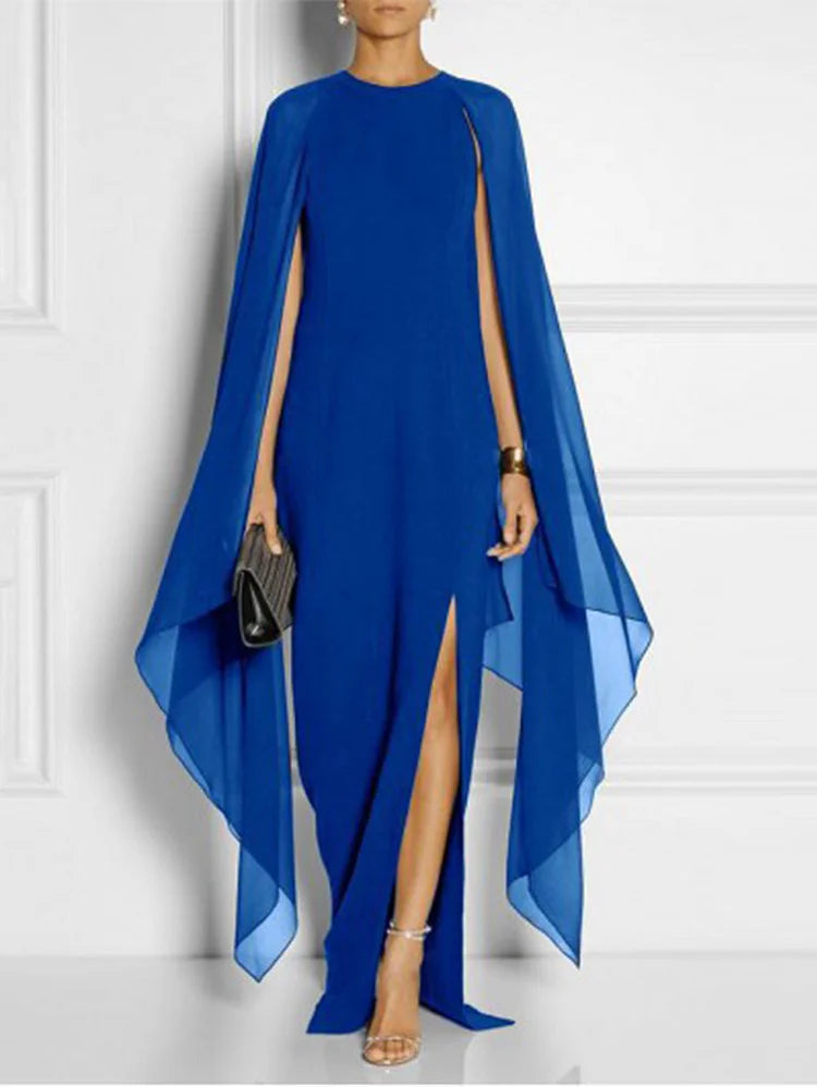 Thigh Split Hem Cloak Sleeve Maxi Dress