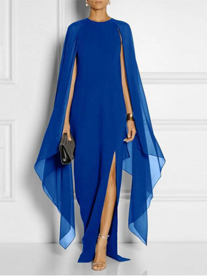 Thigh Split Hem Cloak Sleeve Maxi Dress