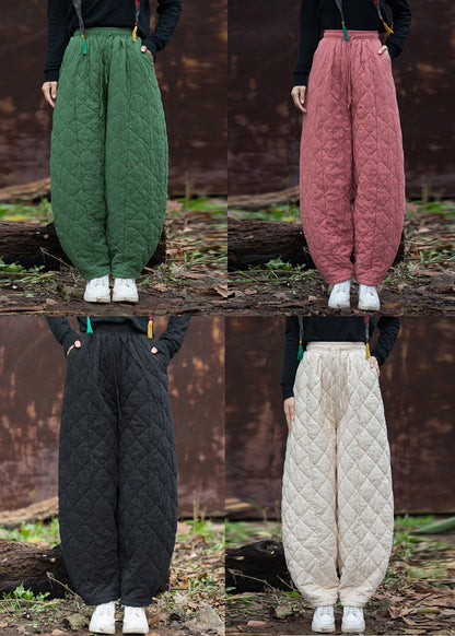 Pink Elastic Waist Thick Cotton Filled Winter Pants Plaid