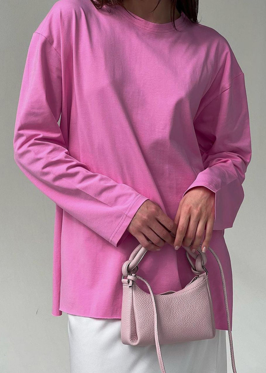 Pink O Neck Versatile Cotton T Shirts Fall