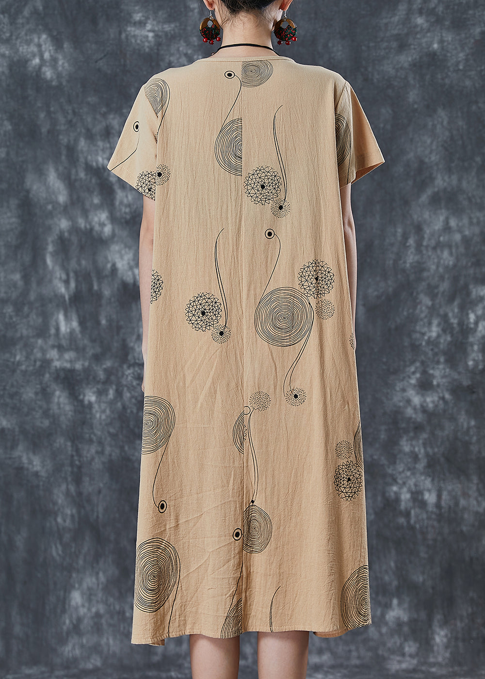 Khaki Print Pockets Cotton Holiday Dress Summer