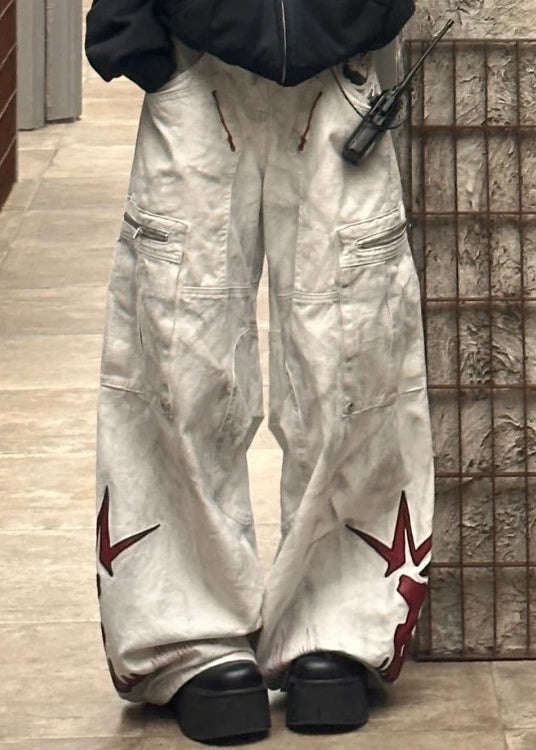 Original Pockets Patchwork Wide Leg Pants Spring