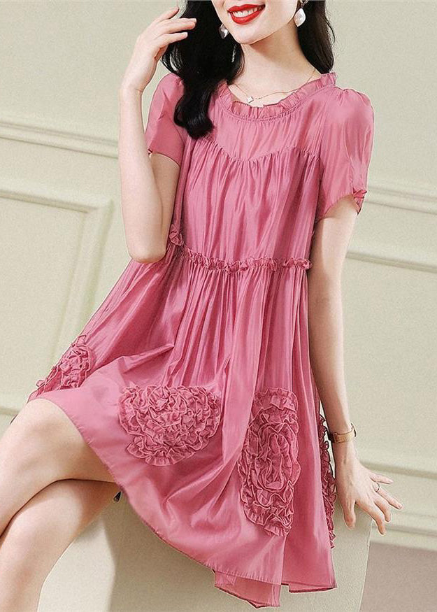 Red Ruffled Chiffon Mid Dresses Short Sleev