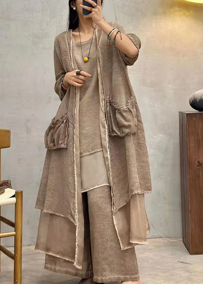 New Coffee Pockets Cotton Cardigan Summer