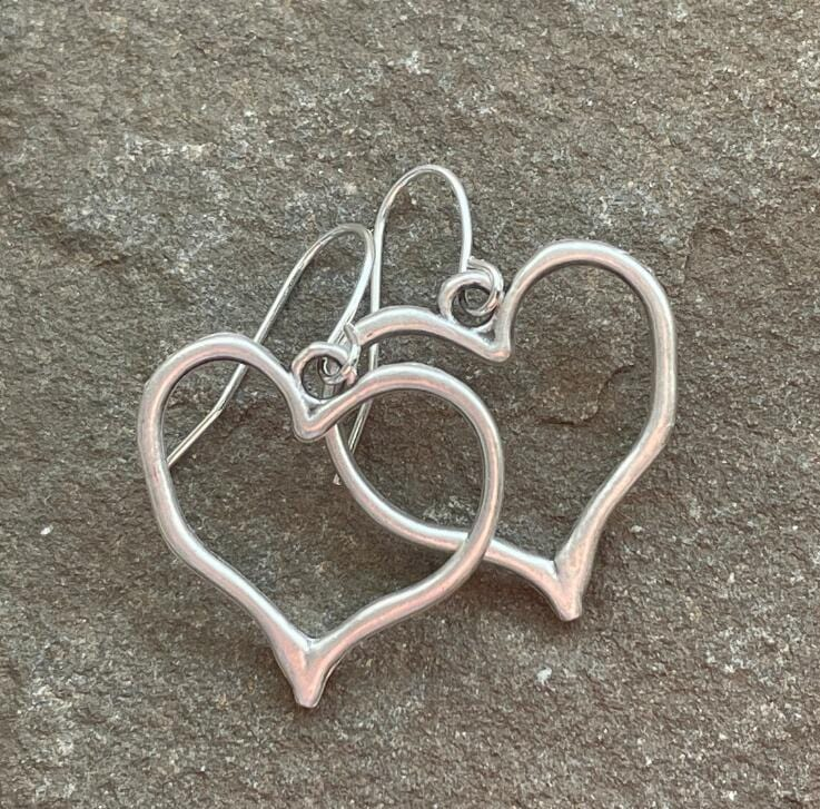 Silver Hollow Heart Earrings