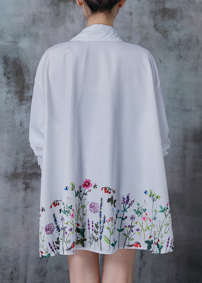 White Oversized Dandelion Print Cotton Shirt Tops Spring