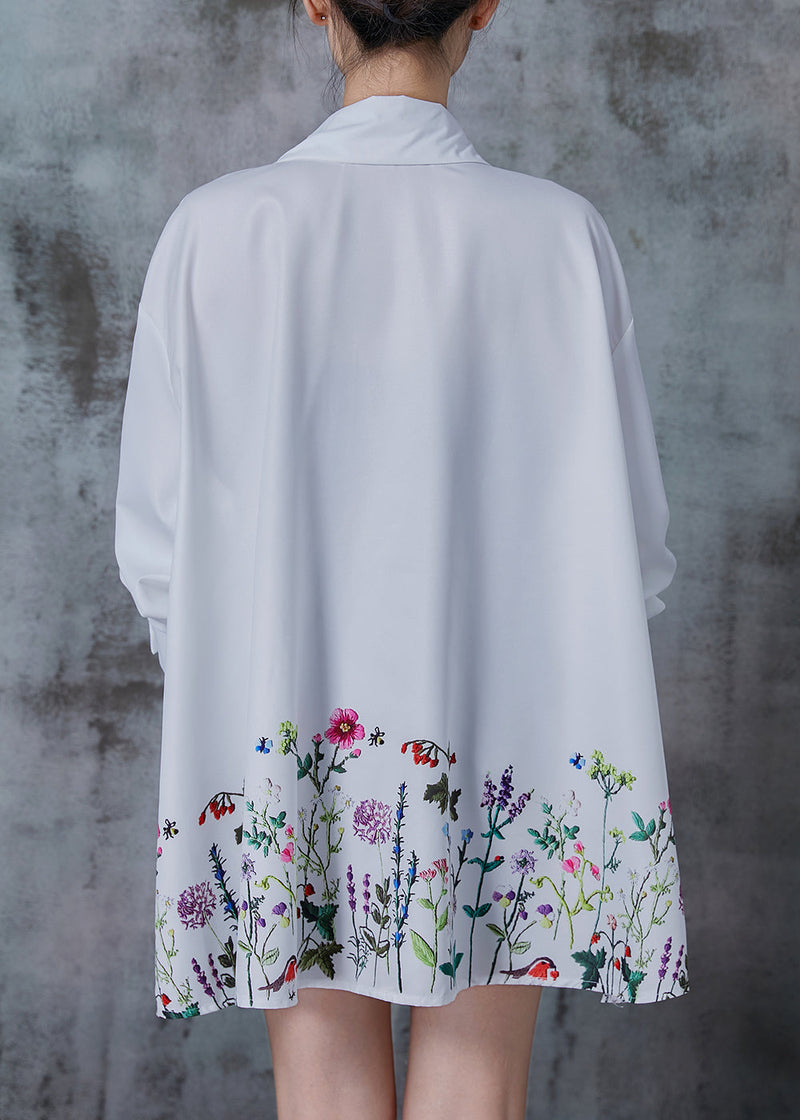 White Oversized Dandelion Print Cotton Shirt Tops Spring