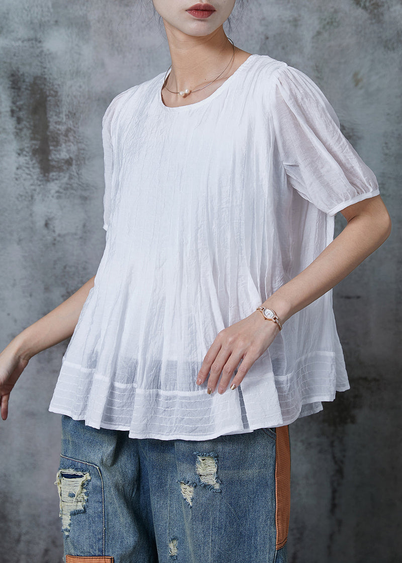 Simple White Oversized Wrinkled Linen Shirt Summer