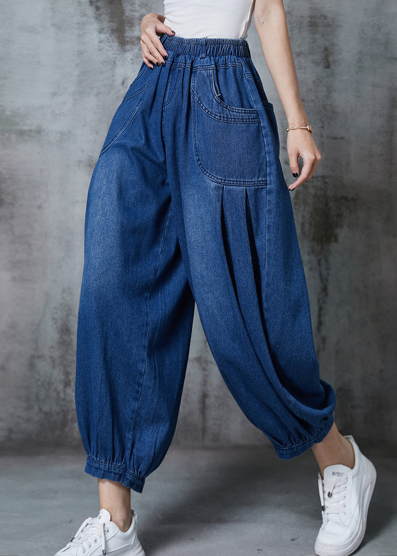Navy Oversized Pockets Denim Harem Pants Summer