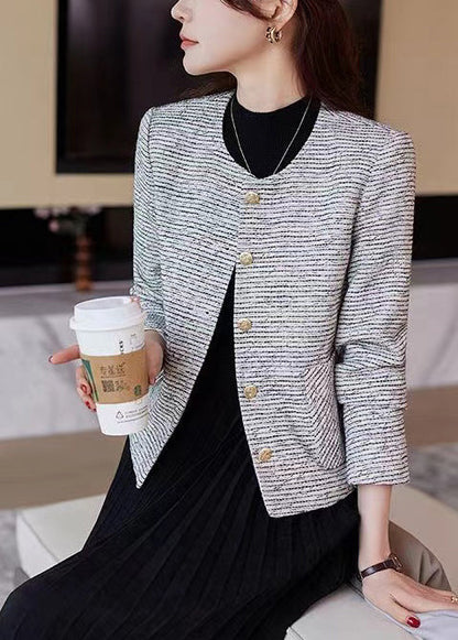O-neck Striped Cotton Short Coat Spring