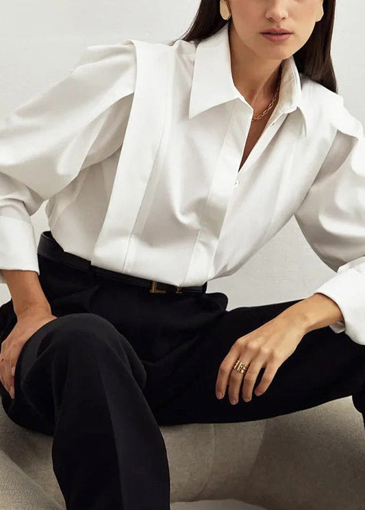 Modern White Peter Pan Collar Patchwork Cotton Shirts Tops Spring