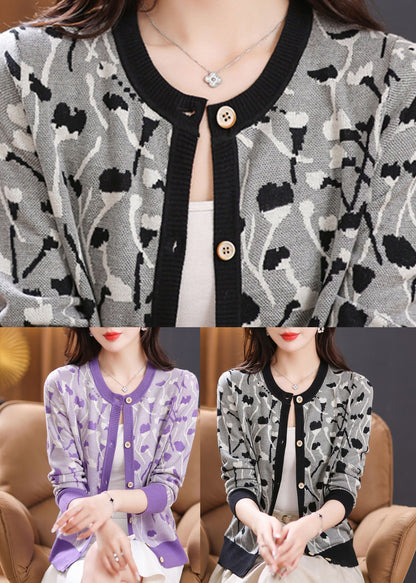 Purple O-neck Button Cozy Knit Cardigan Fall