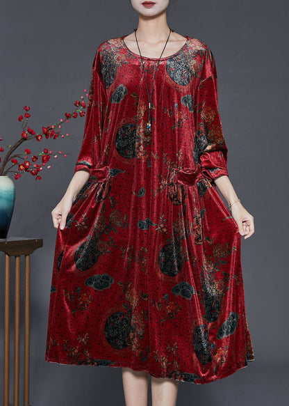 Mulberry Oversized Print Silk Velvet Dress Fall