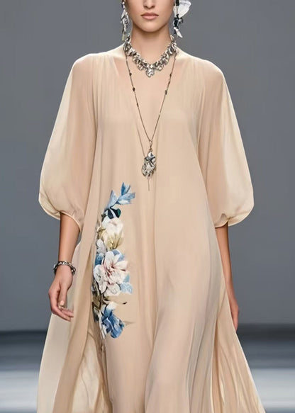 Art Khaki Oversized Chiffon Holiday Dress Summer
