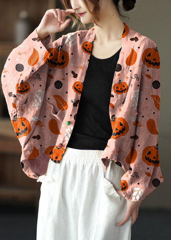 Fine Yellow-orange Flower Bat Wing Sleeve Pockets Coat Short