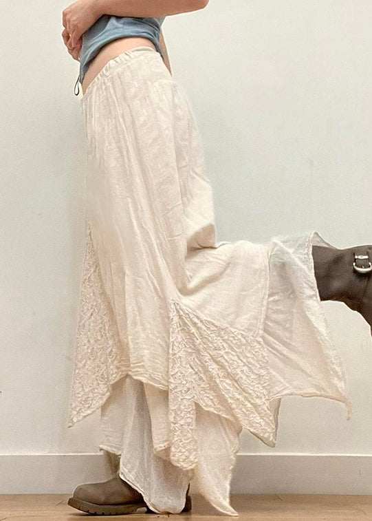 Beige Asymmetrical Cotton Skirts Summer