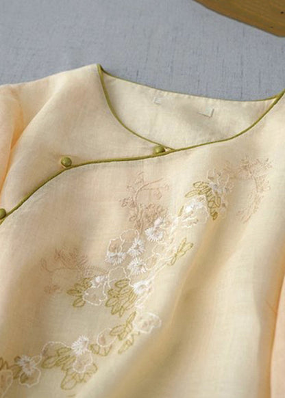Apricot Embroidered Patchwork Button Shirt Summer