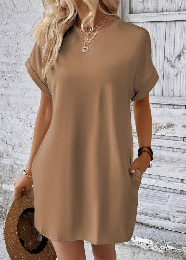 Black O Neck Cotton Mid Dresses Summer
