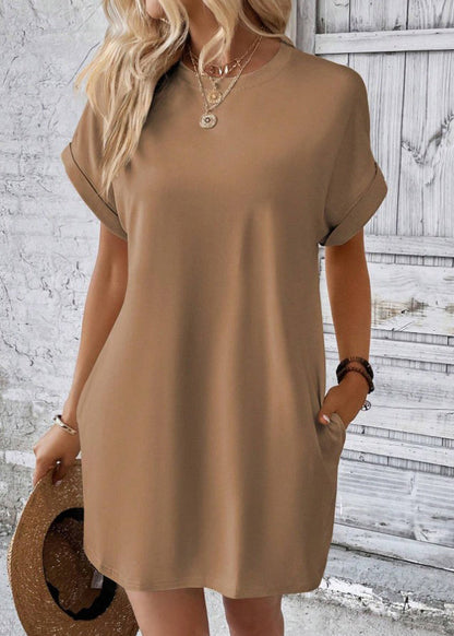 Black O Neck Cotton Mid Dresses Summer