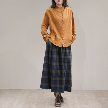 Spring Plaid A-line Cotton Skirt