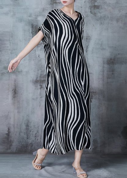 Black Oversized Striped Chiffon Dress Summer