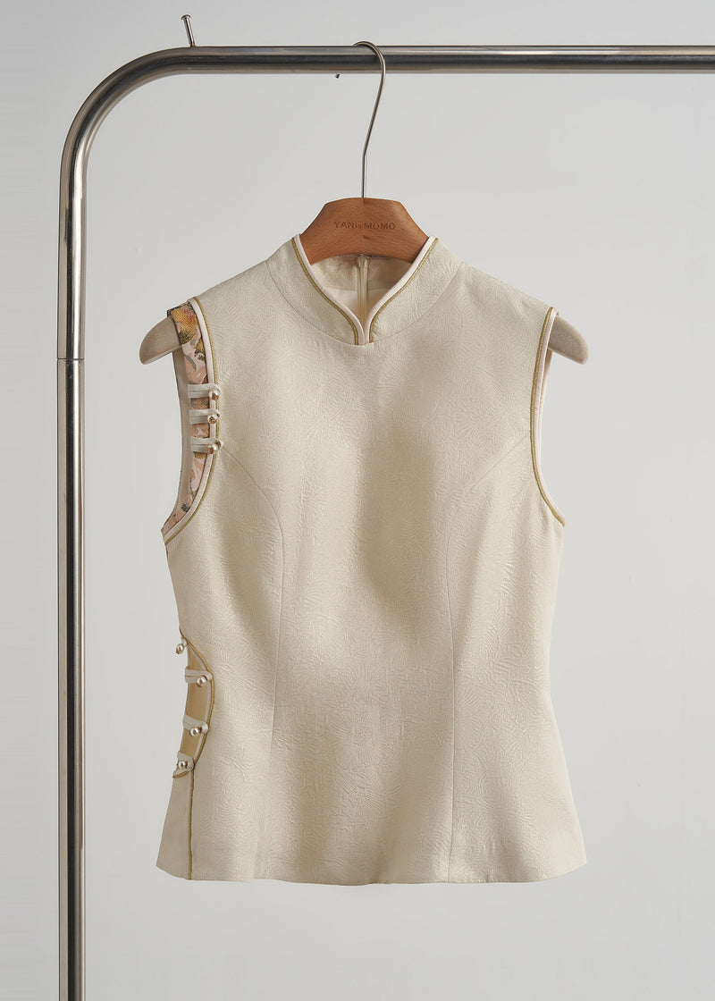 Beige Chinese Button Hollow Out Oriental Vests Fall