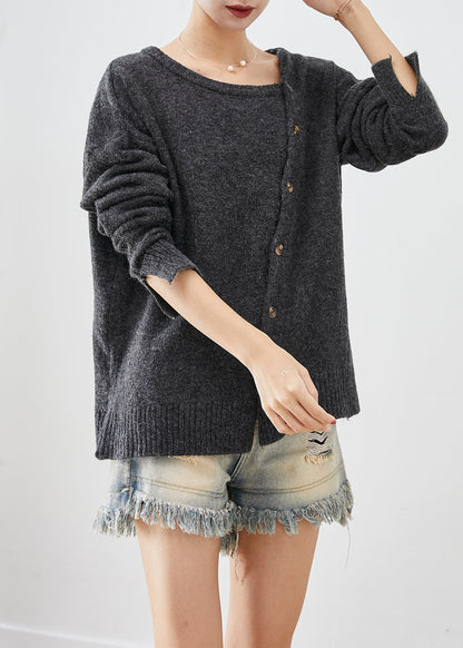 Diy Dark Grey Asymmetrical Warm Knit Sweaters Winter