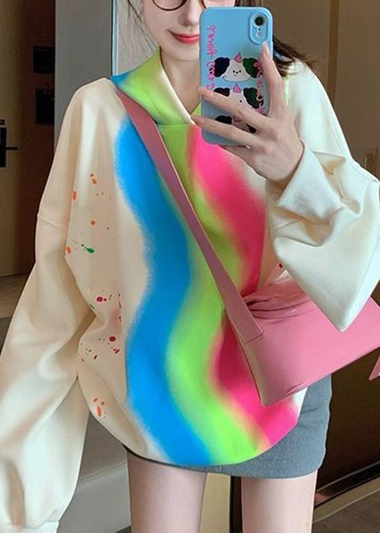 Apricot Hooded Tie Dye Cotton Sweatshirts Spring