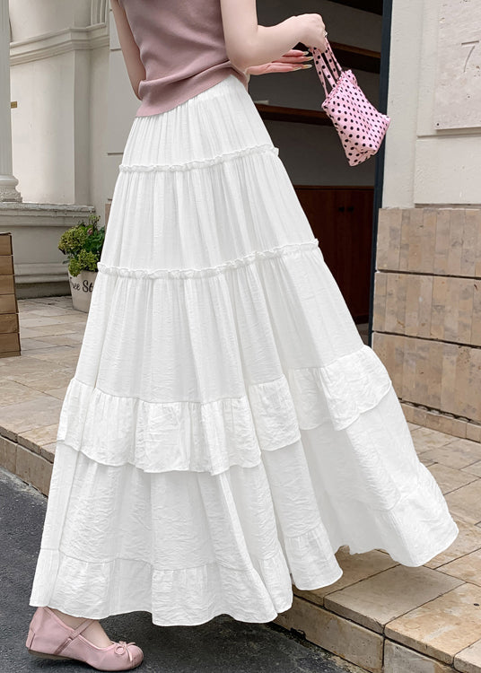 New White Wrinkled Patchwork Cotton a Line Skirts Summer
