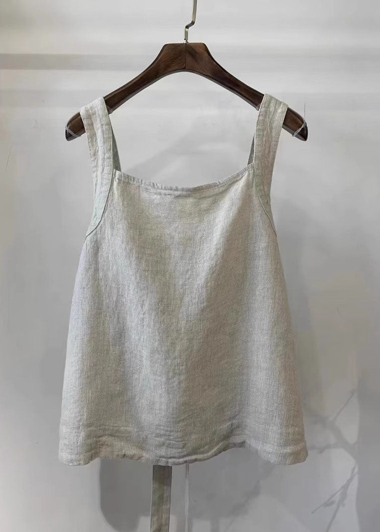 Back Tie Waist Linen Vest Summer