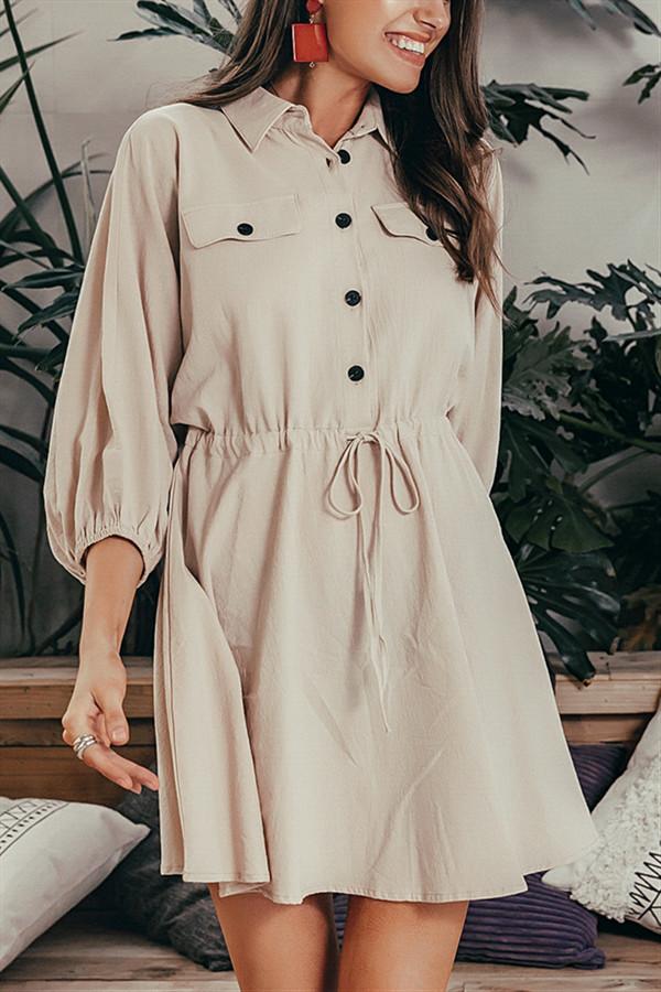 Linen Lantern Sleeve Dress