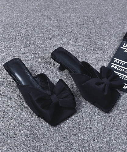 Black High Heel Bow Splicing Slide Sandals