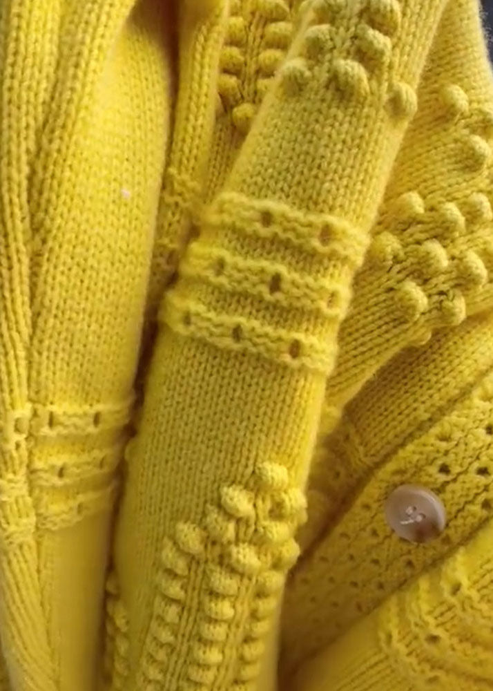 Yellow O Neck Button Knit Sweaters Coat Fall
