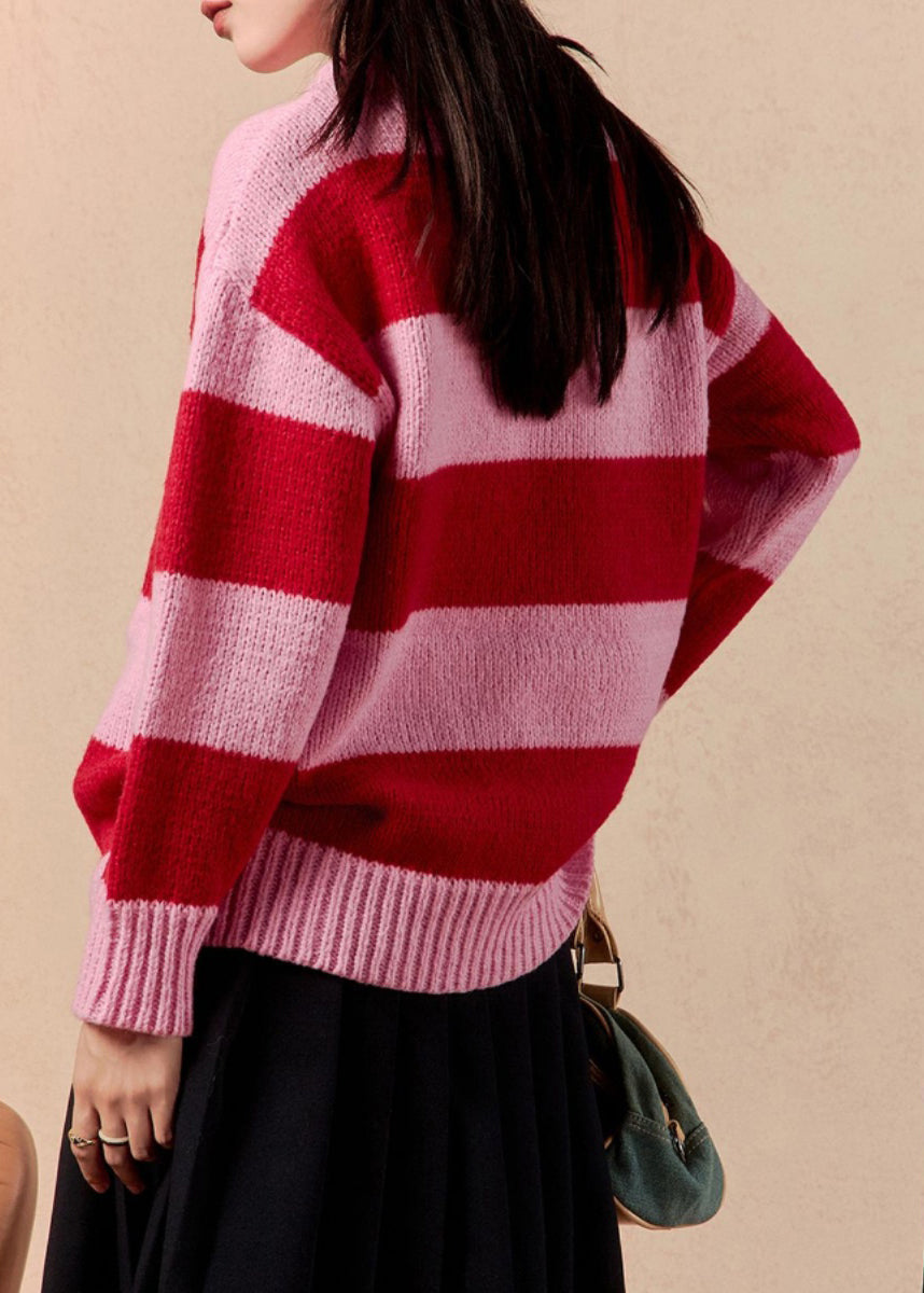 Striped O Neck Cozy Patchwork Knit Sweater Winter