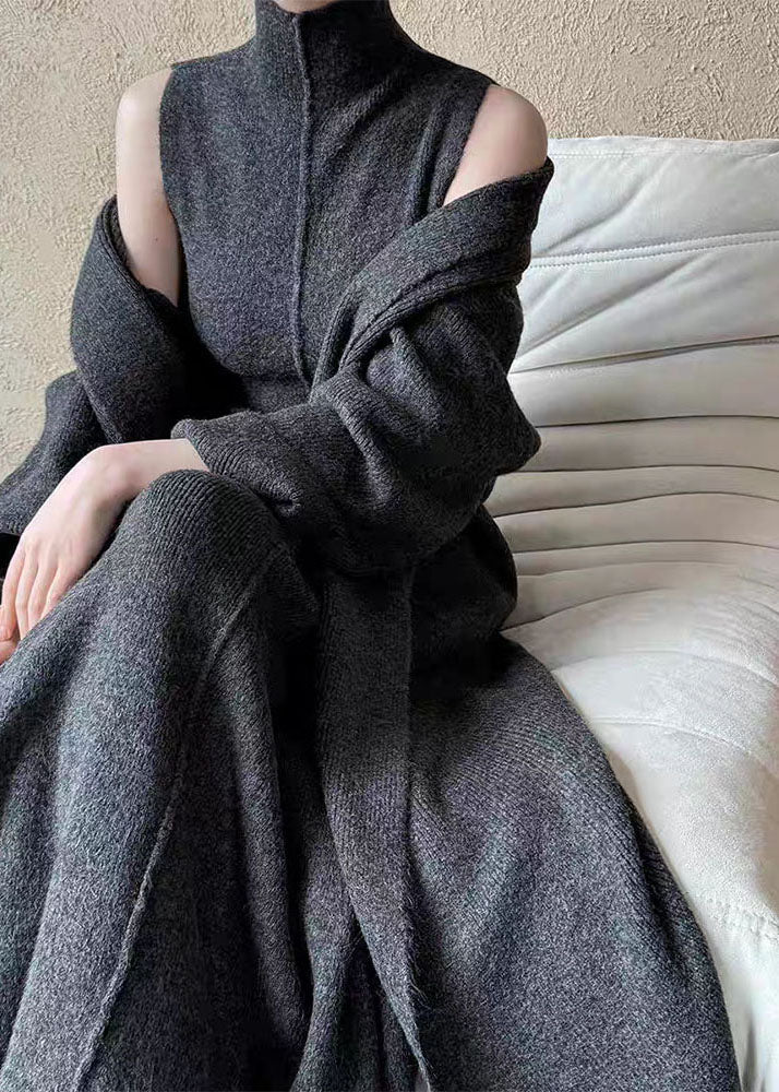 Grey Cozy Knit Two Piece Set Turtleneck