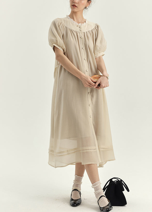 New Apricot Lace Patchwork Cotton Shirts Dresses Lantern Sleeve