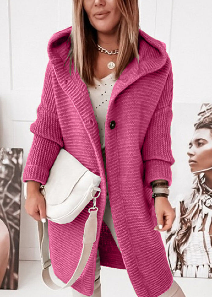 Rubber Red Hooded Button Knit Cardigans Fall