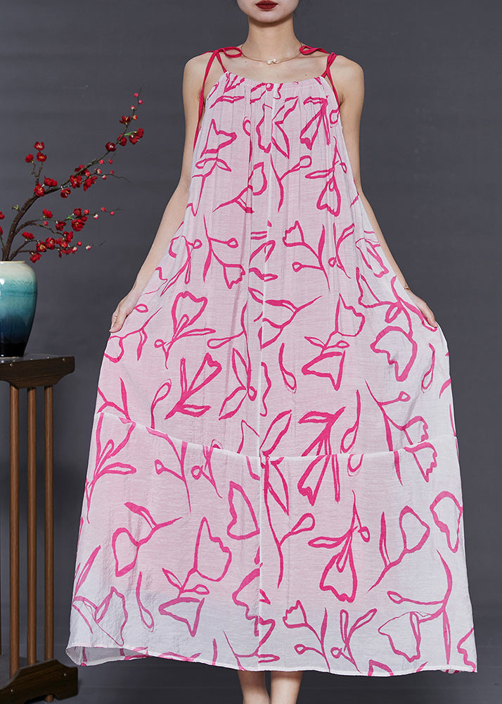 Pink Cold Shoulder Print Chiffoncotton Summer Dress