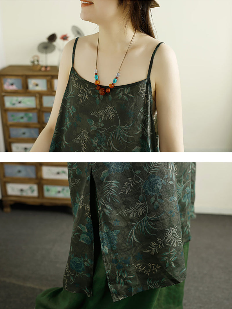 Summer Flower Ramie Vest Dress