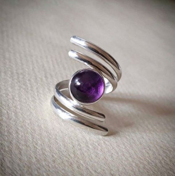 Spiral Purple Crystal Silver Ring