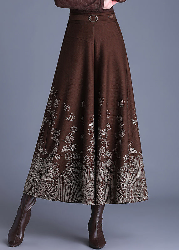 Coffee Sashes Woolen Crop Wide Leg Pants Spring