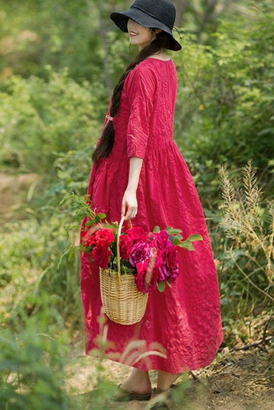 - Pure Color Pleated 100% Cotton Dress